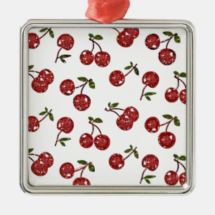 RAB Rockabilly Väldigt Cherry Cherries On White Julgransprydnad Metall
