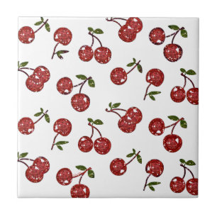 RAB Rockabilly Väldigt Cherry Cherries On White Kakelplatta