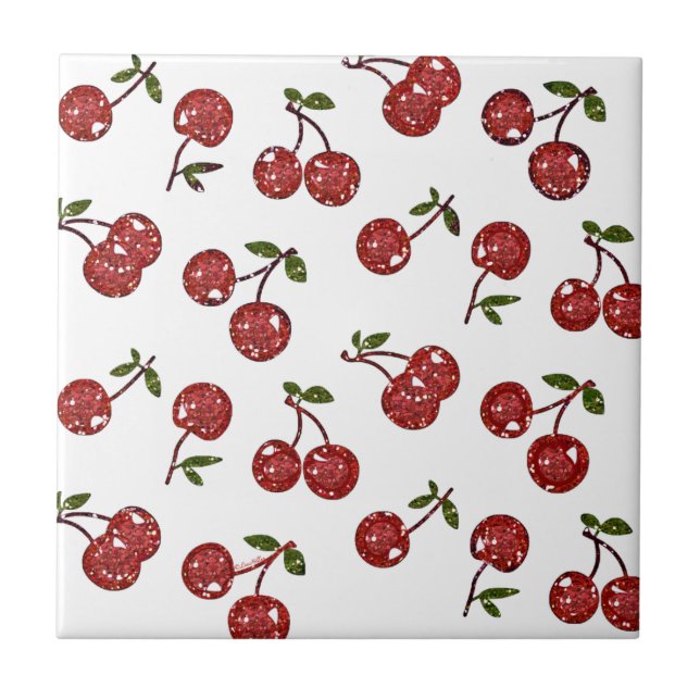 RAB Rockabilly Väldigt Cherry Cherries On White Kakelplatta (Framsidan)