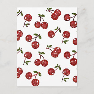 RAB Rockabilly Väldigt Cherry Cherries On White Vykort