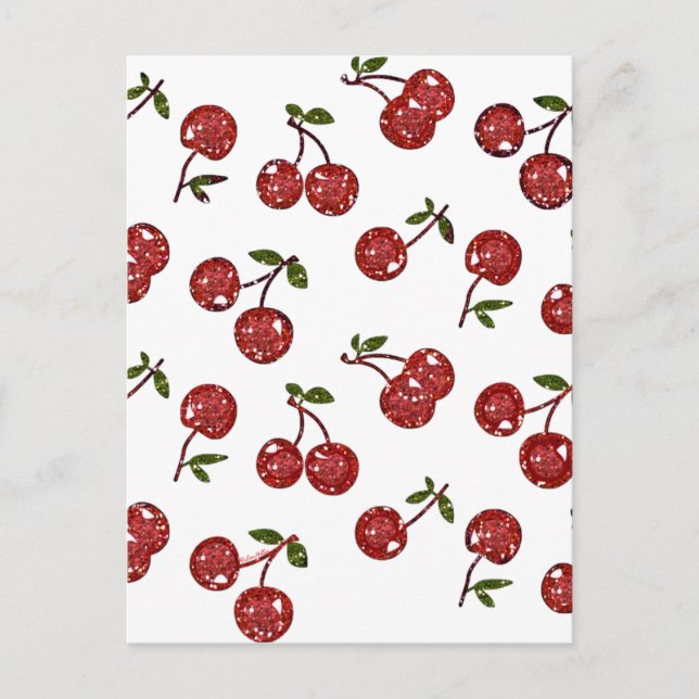 RAB Rockabilly Väldigt Cherry Cherries On White Vykort (Framsida)
