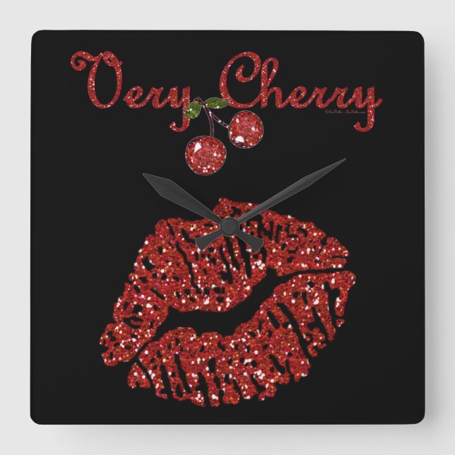 RAB Rockabilly Väldigt Cherry Kiss Fyrkantig Klocka (Framsida)