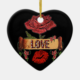 RAB Rockabilly Valentine Ro, Kärlek och Lipstick Julgransprydnad Keramik