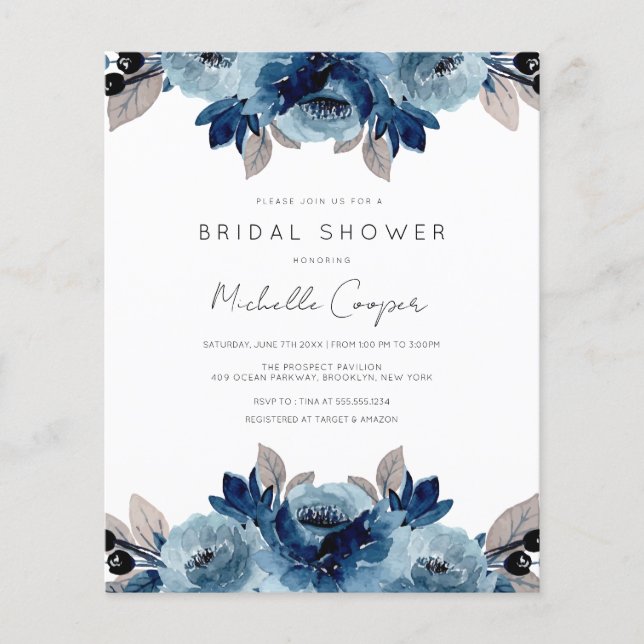 Rabatt Elegant Dusty Blue och Navy Blommigt (Framsida)