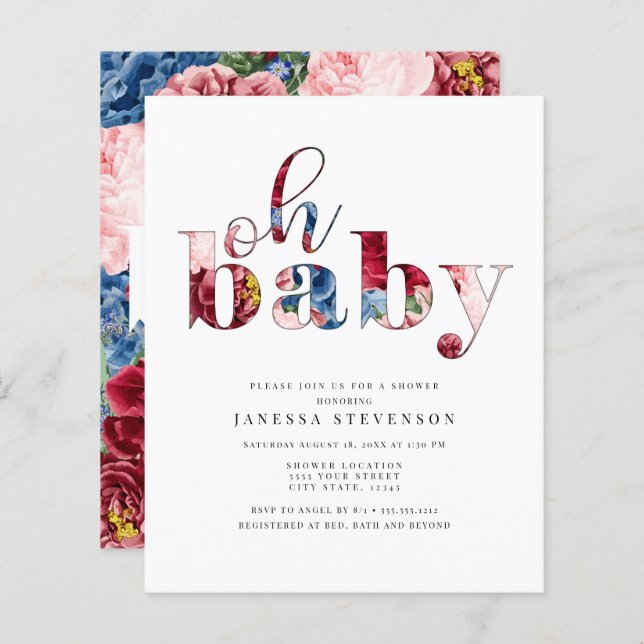 Rabattblå och röd Blommigt, babyvisningsprogram (Fram/baksida)