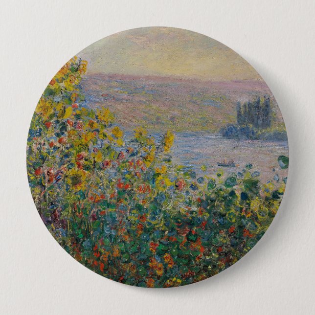 Rabatter vid Vétheuil, impressionistiskt landskap Knapp (Framsida)