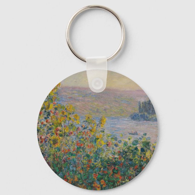 Rabatter vid Vétheuil, impressionistiskt landskap Nyckelring (Framsida)