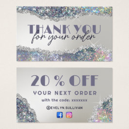 Rabattkort för faux iridescent silver glitter visitkort