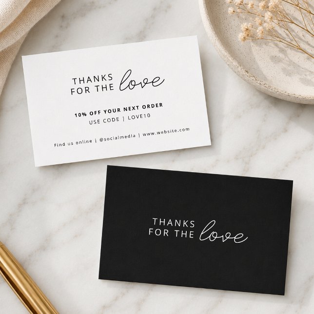 Rabattkort | Svart Kupongkod Tack Insats (Black thank you discount card for coupon codes, brand packaging, and reorder offers.)
