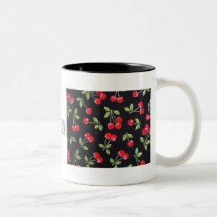 Rabb billy Rockabilly Red Cherries on Black Gifts Två-Tonad Mugg