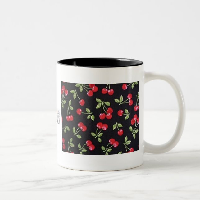 Rabb billy Rockabilly Red Cherries on Black Gifts Två-Tonad Mugg (Höger)
