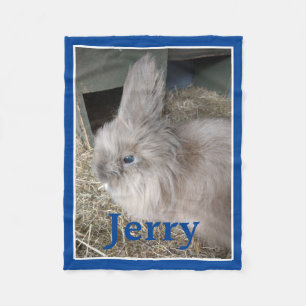 Rabbit Älskare Personlig Photo och Namn Blue Fleecefilt