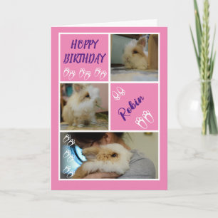 Rabbit Älskare Rosa Hoppy Birthday Three Photo Kort