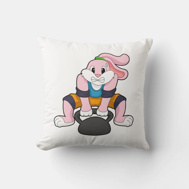 Rabbit at Fitness with Dumbbell.PNG Kudde (Framsida)