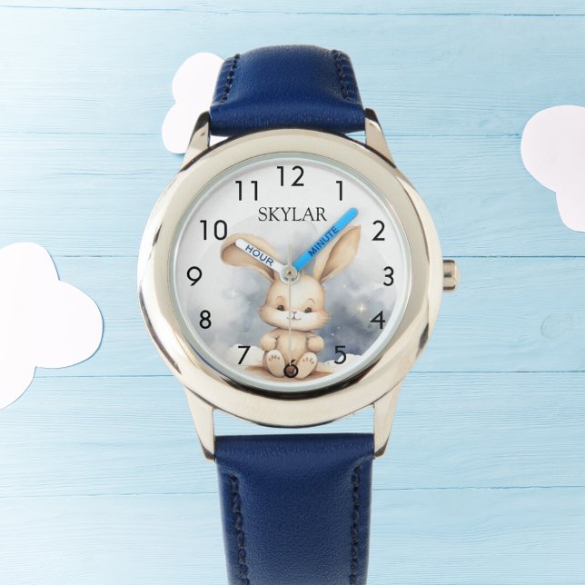 Rabbit baby beige blå himmel plantskola armbandsur (Skapare uppladdad)