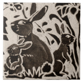 Rabbit Batik Stoneware Woodland Animal Tan Brown Kakelplatta