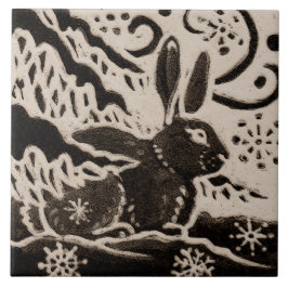 Rabbit Batik Stoneware Woodland Animal Tan Brown Kakelplatta