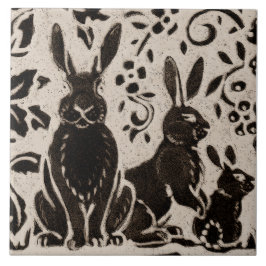 Rabbit Batik Stoneware Woodland Animal Tan Brown Kakelplatta