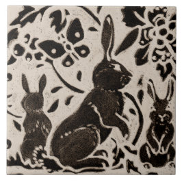 Rabbit Batik Stoneware Woodland Animal Tan Grått Kakelplatta