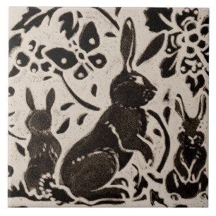 Rabbit Batik Stoneware Woodland Animal Tan Grått Kakelplatta