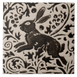 Rabbit Batik Stoneware Woodland Animal Tan Grått Kakelplatta