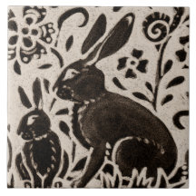 Rabbit Batik Woodland Animal Tan Grått Brown Blomm