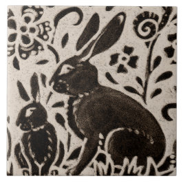 Rabbit Batik Woodland Animal Tan Grått Brown Blomm Kakelplatta