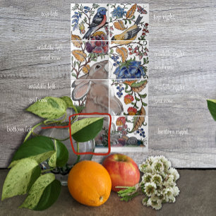 Rabbit Bird Jacobean Blommigt Tile Mural 8pc L Rad Kakelplatta