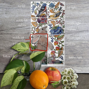 Rabbit Bird Jacobean Blommigt Tile Mural 8pc L Rad Kakelplatta