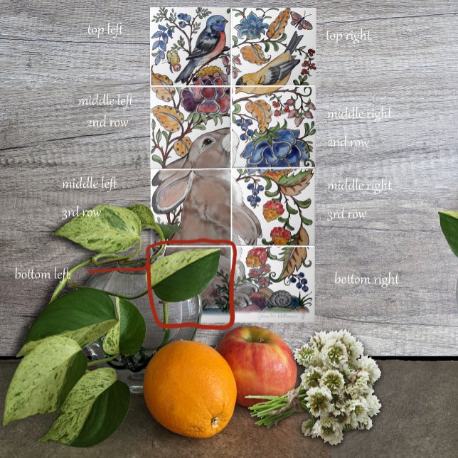 Rabbit Bird Jacobean Blommigt Tile Mural 8pc L Rad Kakelplatta (Skapare uppladdad)