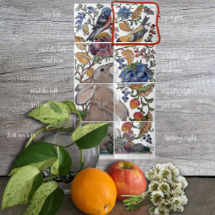 Rabbit Bird Jacobean Blommigt Tile Mural 8pc R Rad Kakelplatta