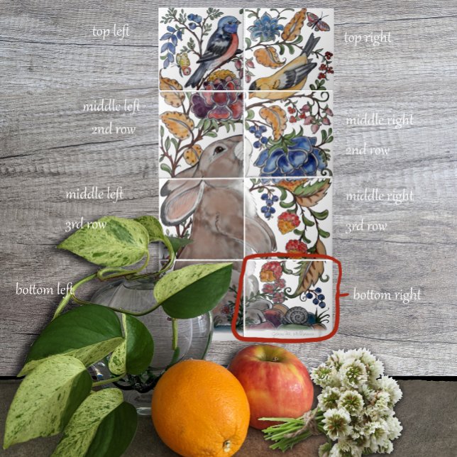 Rabbit Bird Jacobean Blommigt Tile Mural 8pc R Rad Kakelplatta (Skapare uppladdad)