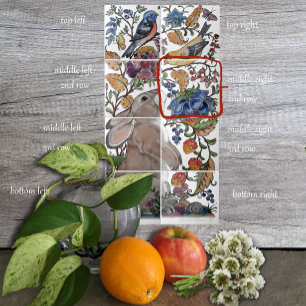 Rabbit Bird Jacobean Blommigt Tile Mural 8pc R Row Kakelplatta