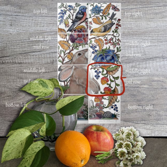 Rabbit Bird Jacobean Blommigt Tile Mural 8pc R Row Kakelplatta (Skapare uppladdad)