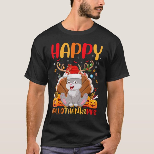 Rabbit Bunny Animal Lycklig Bunny Hellothanksmas T Shirt (Framsida)