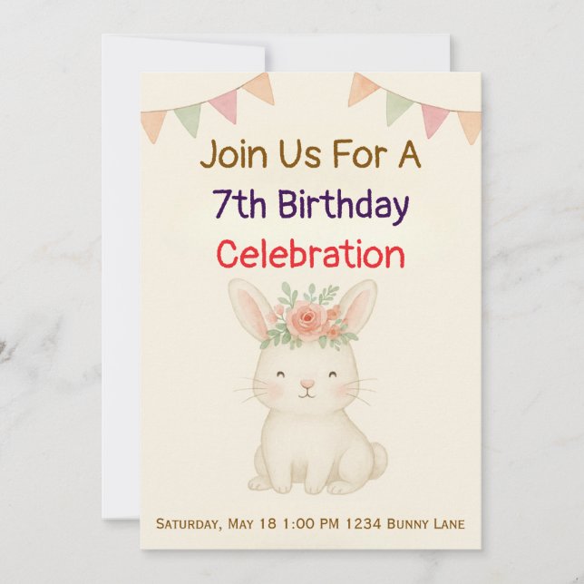 Rabbit Bunny Birthday Invitation Inbjudningar (Framsida)