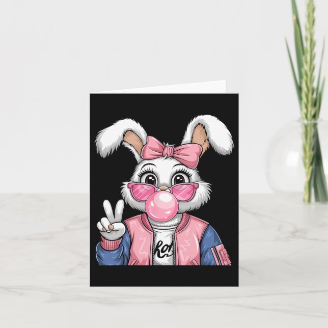 Rabbit Bunny Blowing Bubble Gum Påsk Day Coquett Kort (Framsida)