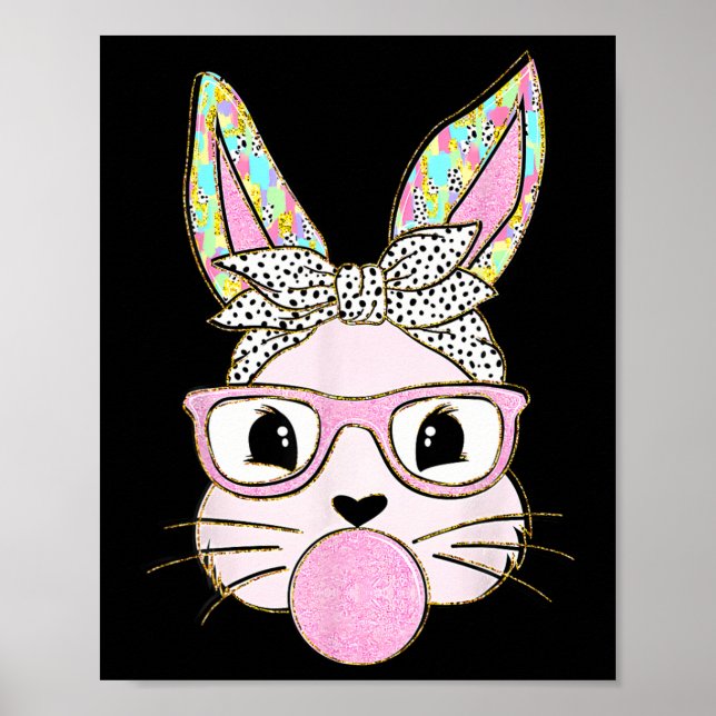 Rabbit Bunny Blowing Bubble Gum Påsk Day Cute Poster (Framsidan)