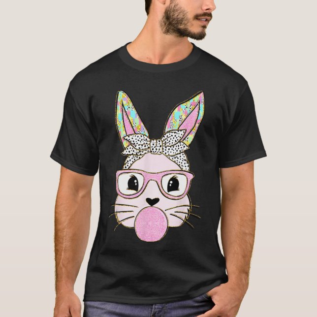 Rabbit Bunny Blowing Bubble Gum Påsk Day Cute T Shirt (Framsida)