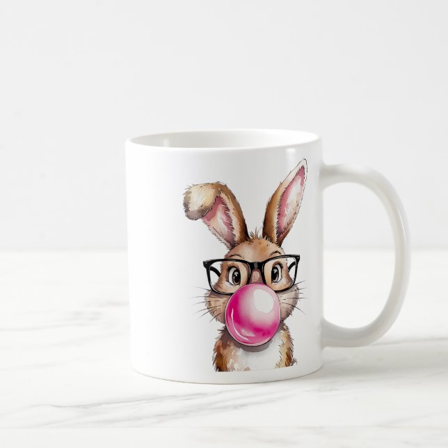 Rabbit Bunny Blowing Bubble Gum Påsk Day Rosa Wo Kaffemugg (Höger)