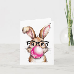 Rabbit Bunny Blowing Bubble Gum Påsk Day Rosa Wo Kort
