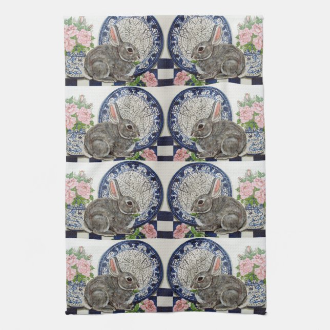 Rabbit Bunny Dedham Delft Farmhouse Rustic Cute Kökshandduk (Vertikal)