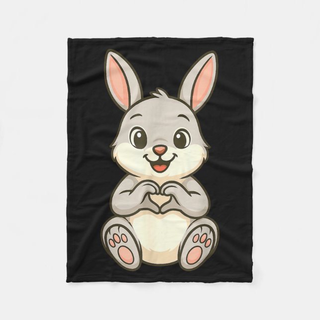 Rabbit Bunny Doing Heart With Hands Valentines Day Fleecefilt (Framsidan)