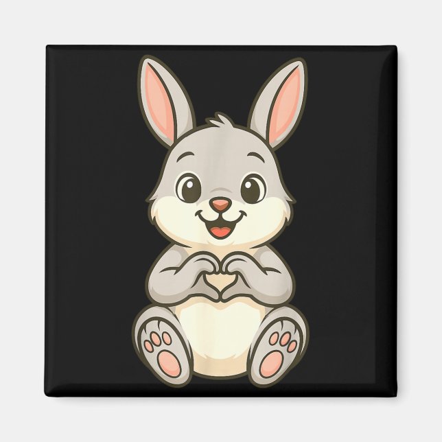 Rabbit Bunny Doing Heart With Hands Valentines Day Magnet (Framsidan)