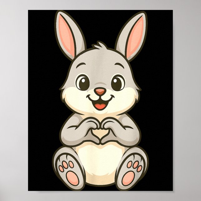 Rabbit Bunny Doing Heart With Hands Valentines Day Poster (Framsidan)
