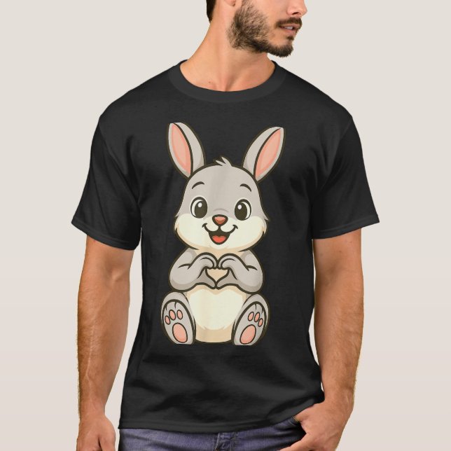 Rabbit Bunny Doing Heart With Hands Valentines Day T Shirt (Framsida)