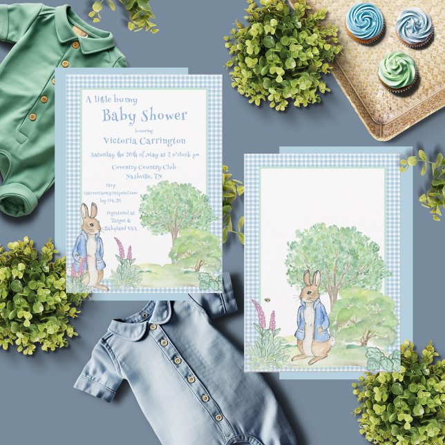 Rabbit Bunny Greenery Blue Baby Shower Inbjudningar (Skapare uppladdad)
