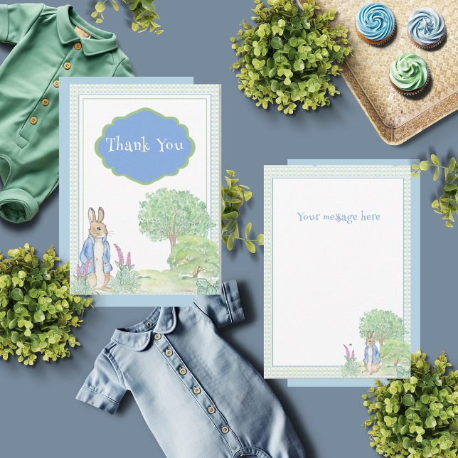Rabbit Bunny Greenery Blue Baby Shower Tack Kort (Skapare uppladdad)