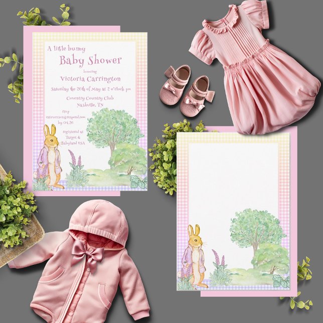 Rabbit Bunny Greenery Rosa Baby Shower Inbjudningar (Skapare uppladdad)