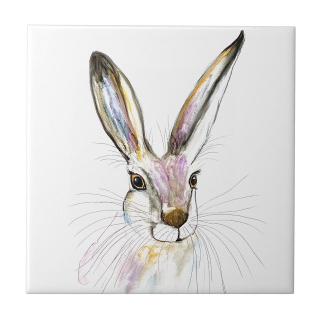 Rabbit Bunny Hare Blommigt Animal Wildlife Cute Kakelplatta (Framsidan)